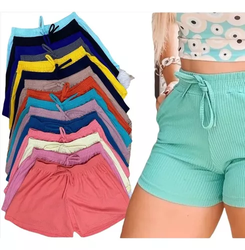 kit-5-short-shortinho-malha-canelado-feminino-moda-praia-adicionar-aos-favoritos - Imagem