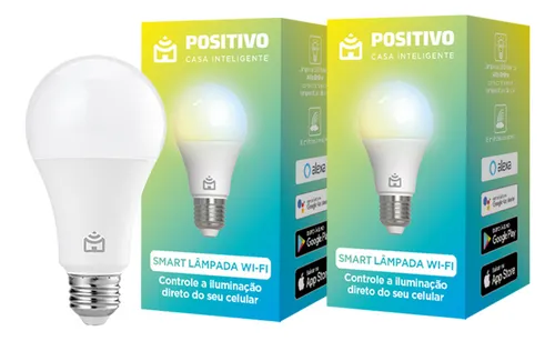 Kit 2 Lâmpadas Smart Wi-Fi Positivo Casa Inteligente 9W Bivolt, Compatível com Alexa e Google Assistente, Controle por App e Voz, RGB