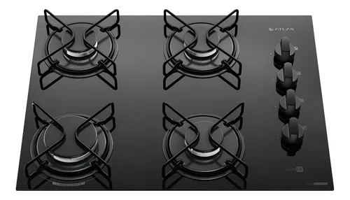 Cooktop 4 Bocas Preto Mesa de Vidro Atlas Agile Up Mega Chama Bivolt