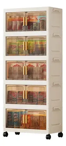 Armário Multiuso Caixa Armazenamento Dobrável 55cm 5 Andares Marrom Transparente-creme Branco