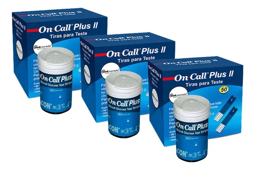 150-tiras-fita-glicemia-para-medir-glicose-on-call-plus-ii-cor-azul - Imagem
