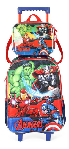 luxcel-kit-mochila-de-rodinhas-lancheira-luxcel-avengers-escolar-cor-azul - Imagem