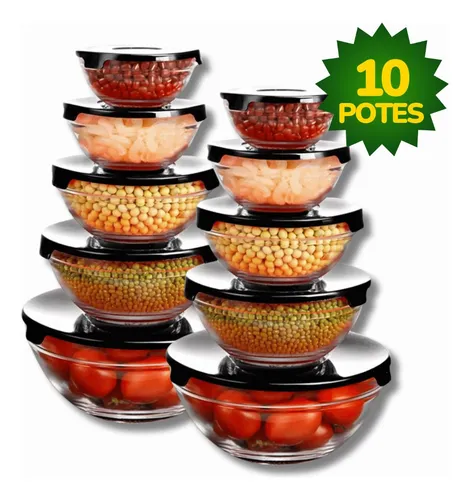 Conjunto De Potes 10 Peças Vidro Organizadores De Cozinha Preto