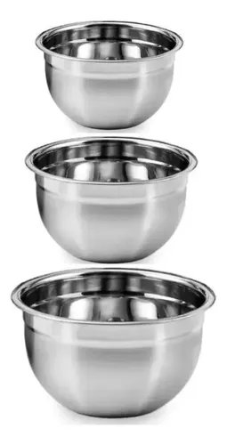 Conjunto 3 Tigelas Fundo Bowl Em Aco Inox Redonda Mundilar