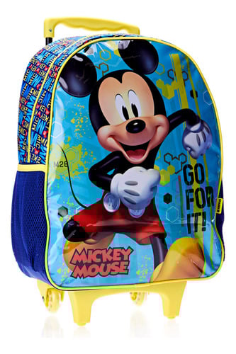 mochila-rodinha-g-escolar-infantil-mickey-mouse-disney-cor-azul-com-verde - Imagem