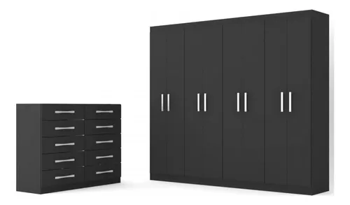 guarda-roupa-casal-8-portas-e-comoda-10-gavetas-preto-pm - Imagem