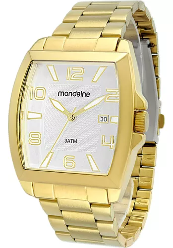 relogio-masculino-mondaine-dourado-casual-quadrado-original-cor-do-fundo-branco - Imagem