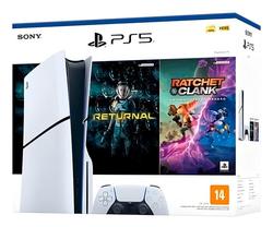 console-playstation-5-midia-fisica-slim-branco-1tb-returnal-e-ratchet-e-clank-controle-sem-fio-dualsense-branco-seiq - Imagem