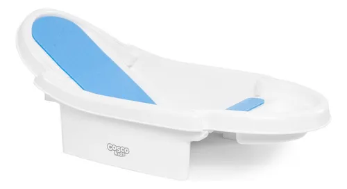banheira-dobravel-fold-up-cosco-kids-azul-e-branca-anatomica-compacta-com-saboneteira-e-fundo-macio-para-conforto-e-seguranca-do-bebe-em-casa-ou-viagens - Imagem