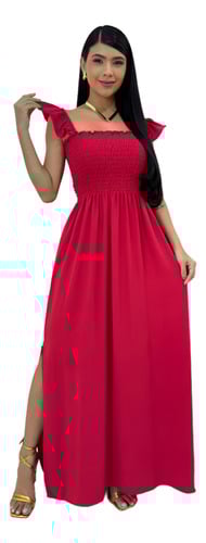 vestido-longo-feminino-casual-lastex-alcinha-fenda-barato - Imagem