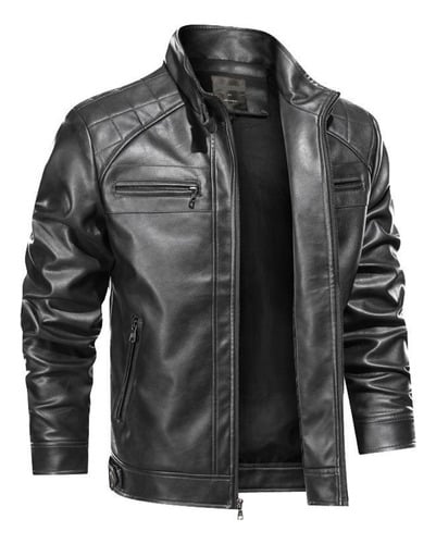 jaqueta-de-couro-masculina-slim-forrada - Imagem