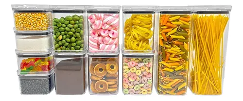 Kit 12 Potes Herméticos Porta Mantimentos Quadrado Cozinha Cor Transparente