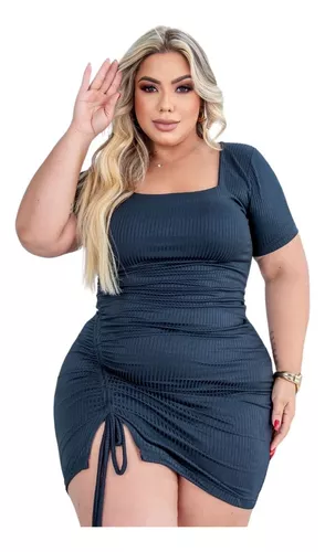 vestido-canelado-plus-size-balada-drapeado-lancamento-ate-g3 - Imagem