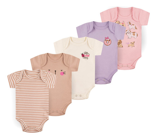 5-kit-conjunto-manga-curta-bodie-body-infantil-bebe-nenem - Imagem