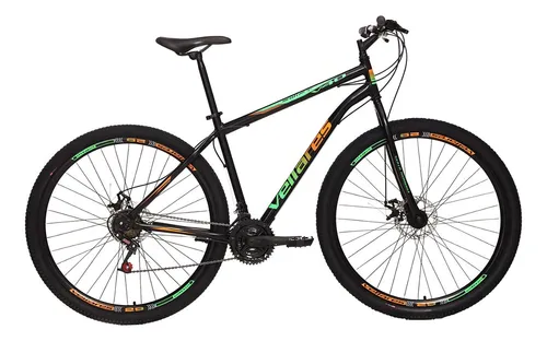 bicicleta-aro-29-vellares-colli-bike-v40-21-marchas-freio-a-disco-cor-preto-laranja-verde - Imagem