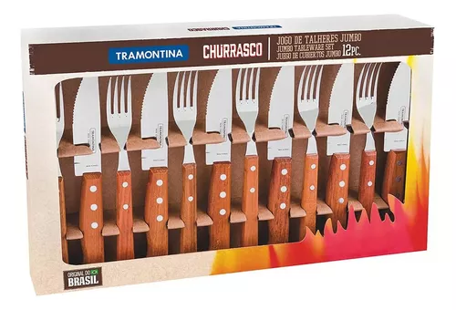 Jogo Para Churrasco Tramontina 12 Peças Jumbo Garfo Faca Cor Marrom