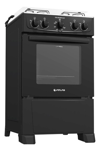 Fogão Atlas 4 Bocas Preto Coliseum Plus - Forno Limpa Fácil