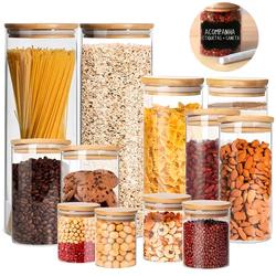 Kit 12 Potes Herméticos de Vidro com Tampa de Bambu | Inclui Etiquetas e Caneta branca | Capacidades 200ml, 250ml, 400ml, 600ml, 800ml, 2000ml | Organização e Estilo para sua Cozinha