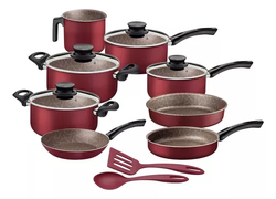 Jogo de Panelas Tramontina Antiaderente Paris 10 Pç Vermelho