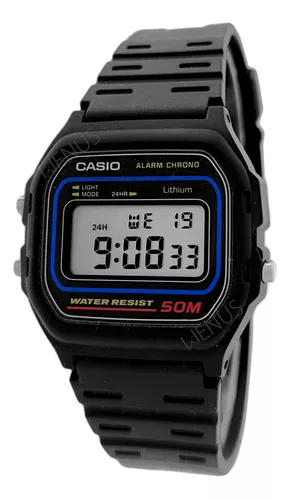 relogio-casio-masculino-digital-pretoazul-original-w-59-1vq-correia-preto-bisel-preto-fundo-vide-foto - Imagem