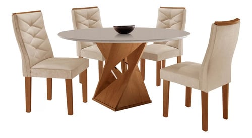 conjunto-mesa-redonda-com-4-cadeiras-tampo-mdf - Imagem