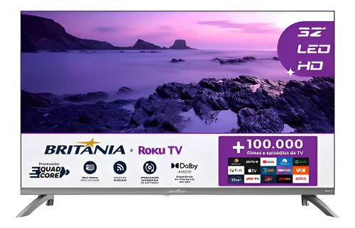 Smart TV 32" HD Britânia B32CRA Roku TV LED Wi-fi HDMI USB