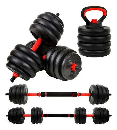 Kit 6 em 1 Halteres e Anilhas Ajustáveis Kettlebell Fit Cor Preto Ahead Sports