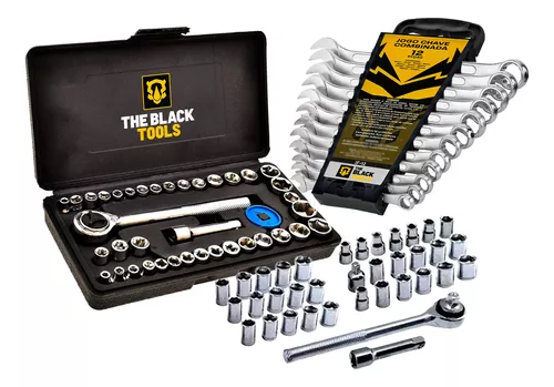 kit-jogo-de-ferramentas-40-pecas-com-soquetes-e-kit-chave-combinada-6-a-22mm-12-pecas-the-black-tools - Imagem