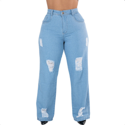 calca-plus-size-jeans-feminina-wide-leg-levanta-bumbum - Imagem