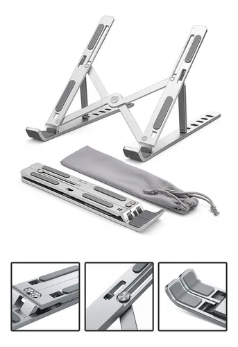 Base Suporte Para PC Notebook Alumínio Portátil Articulado Dobrável Tablet Laptop Mesa Davely Cor Prateado