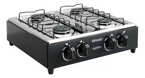 fogao-cooktop-gas-asiatico-jr-4-bocas-preto-braslar-110v220v - Imagem