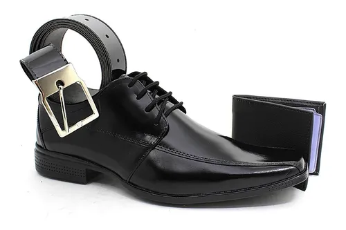 sapato-social-masculino-cadarco-amarrar-couro-cinto-carteira - Imagem