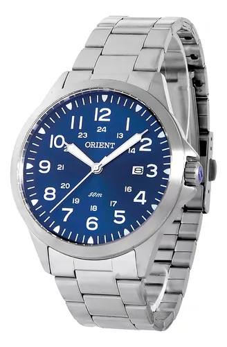 relogio-de-pulso-orient-eternal-mbss1380-corpo-prateado-analogico-masculino-fundo-azul-correia-de-aco-cor-prateado-agulhas-cor-branco-e-prateado-subdials-de-cor-branco-ponteiro-de-minutossegundos-branco-bisel-cor-prateado - Imagem