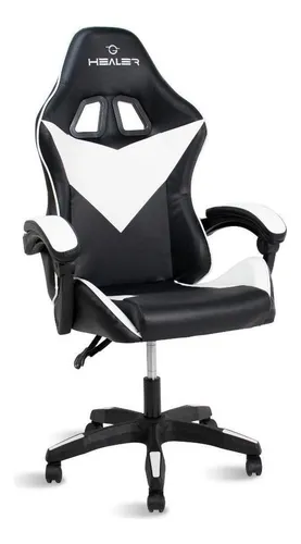 cadeira-de-escritorio-healer-lancer-gamer-preta-e-branca-com-estofado - Imagem