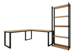 mesa-em-l-e-estante-computador-escritorio-de-canto-retro-kit - Imagem