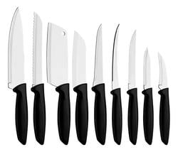jogo-de-facas-chef-9-pecas-com-laminas-em-aco-inox-e-cabos-de-polipropileno-cor-preto-palisad - Imagem