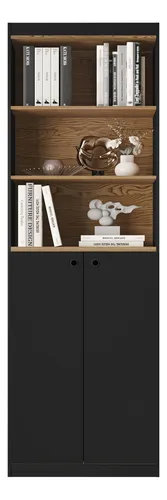 livreiro-organizador-escritorio-estante-para-livros-com-portas-e-prateleiras-gold-luxo-modulado-cor-pretonature - Imagem