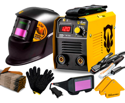 maquina-inversora-de-solda-mini-mma-120a-mascara-luvas - Imagem