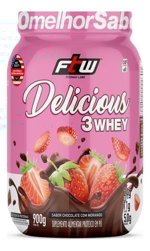 delicious-3-whey-proteina-hidrolisada-concentrada-e-isolada-pote-900g-sabor-chocolate-com-morango-ftw - Imagem