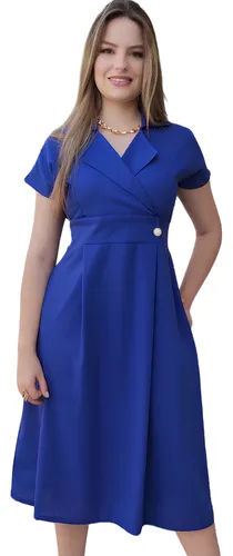 vestido-midi-transpassado-evangelico-rodado-manga-elegante - Imagem