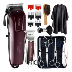 kit-maquina-cabelo-kemei-e-tesouras-profissionais-barbeiro - Imagem