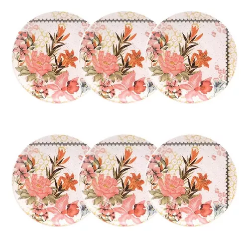 conjunto-de-6-pratos-de-sobremesa-unni-buque-tropical-oxford-cor-diversas-floral-e-geometrica - Imagem