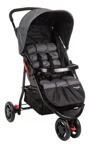 carrinho-de-bebe-3-rodas-voyage-delta-cinza-grid-com-chassi-de-cor-preto - Imagem
