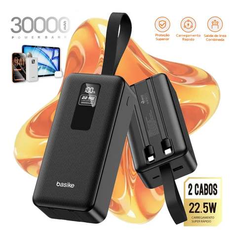 Power Bank KiNVO Turbo 2.0 de 30000 mAh com Cabo e Display Digital para Smartphone