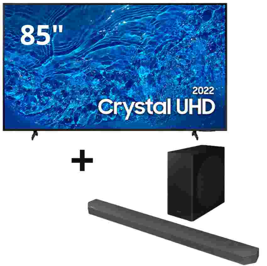 kit-combo-smart-tv-85-polegadas-crystal-uhd-4k-85bu8000-2022-painel-dynamic-crystal-color-design-slim-soundbar-samsung-hw-q600b-com-312-canais-bluetooth-subwoofer-sem-fio - Imagem