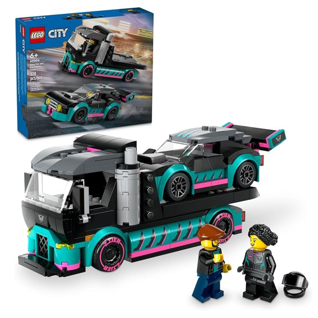 lego-set-city-great-vehicles-60406-carro-de-corrida-e-camiao-de-transporte-328-pecas - Imagem
