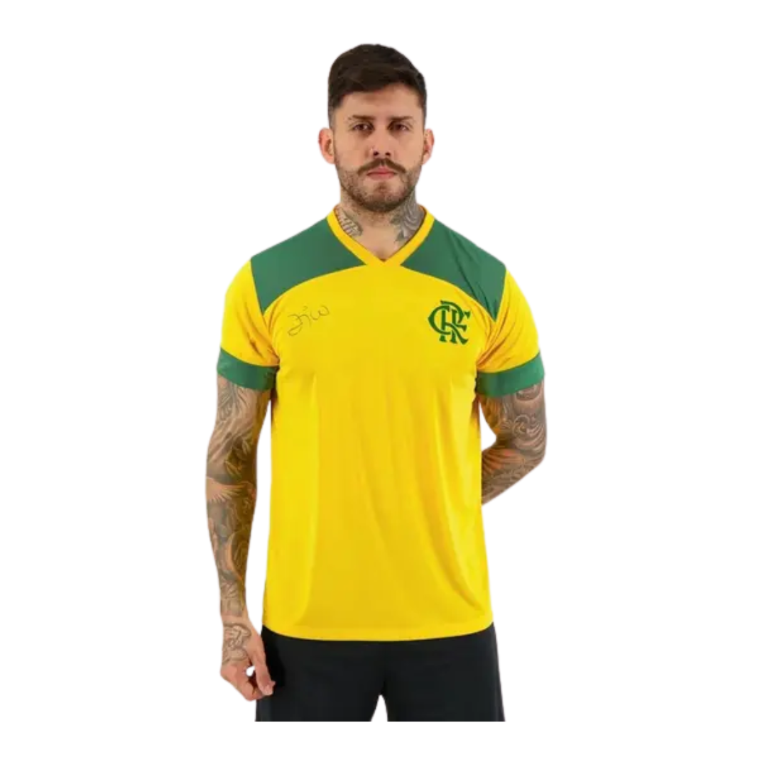 camisa-flamengo-brasil-zico-desana-amarela-amarelo-braziline - Imagem