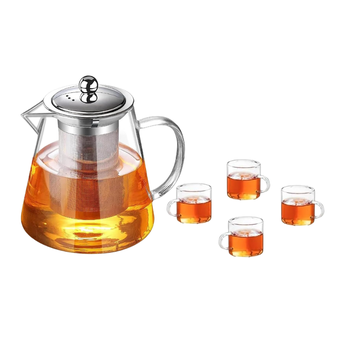 bule-chaleira-de-vidro-vai-ao-fogo-com-infusor-aco-e-inox-e-jogo-de-xicaras - Imagem