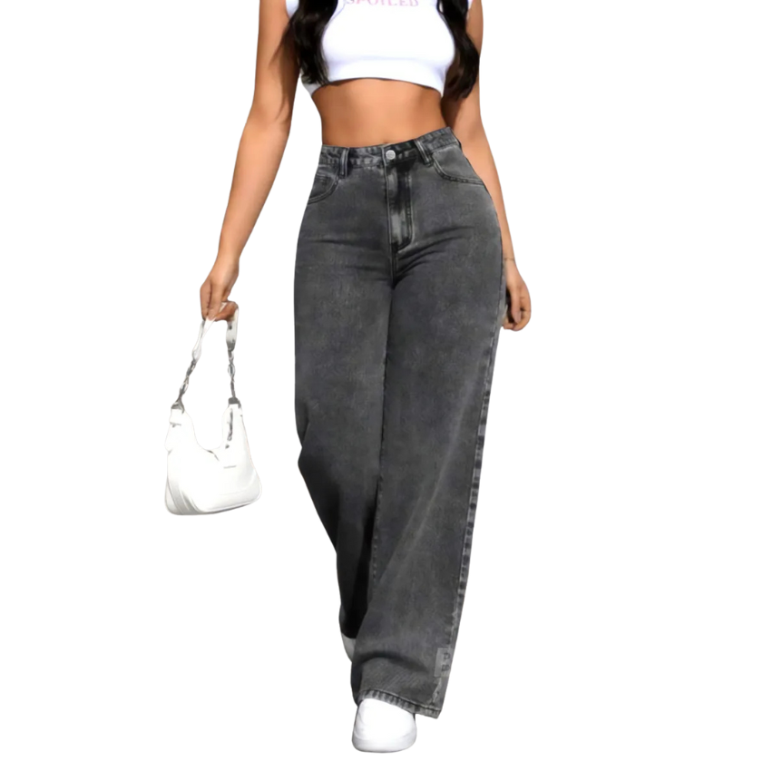 calca-jeans-wide-leg-feminina-cintura-alta-sem-lycra - Imagem