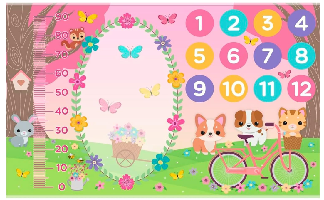 tapete-mesversario-jardim-encantado-cenario-para-fotos-do-bebe-com-moldura-menina-lencol-100-poliester - Imagem